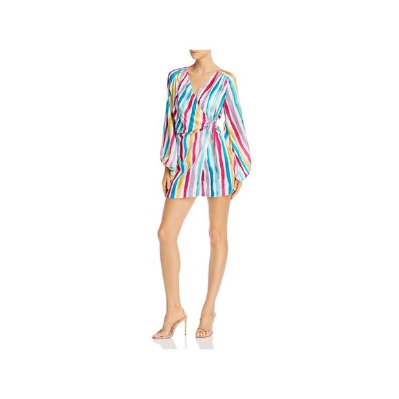 ART DEALER Womens Tie Long Sleeve Surplice Neckline Mini Cocktail Wrap Dress - Picture 3 of 3